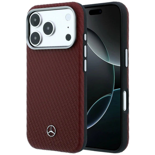 Etui Mercedes Leather Semi Wrap Wood Effect na iPhone 17 Pro - czerwone