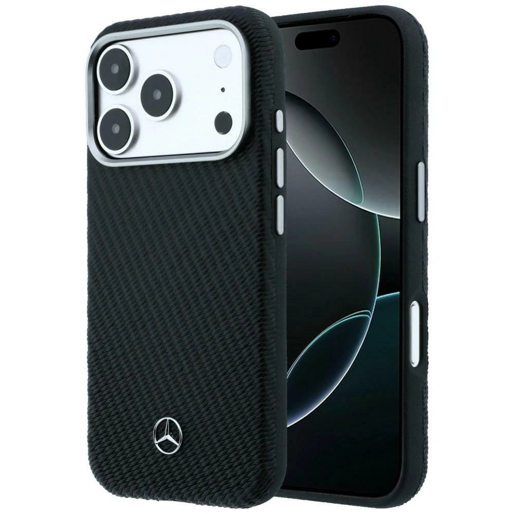 Etui Mercedes Leather Semi Wrap Wood Effect na iPhone 17 Pro Max - czarne