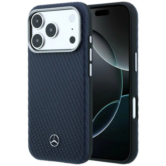 Etui Mercedes Leather Semi Wrap Wood na iPhone 17 Pro Max - granatowe