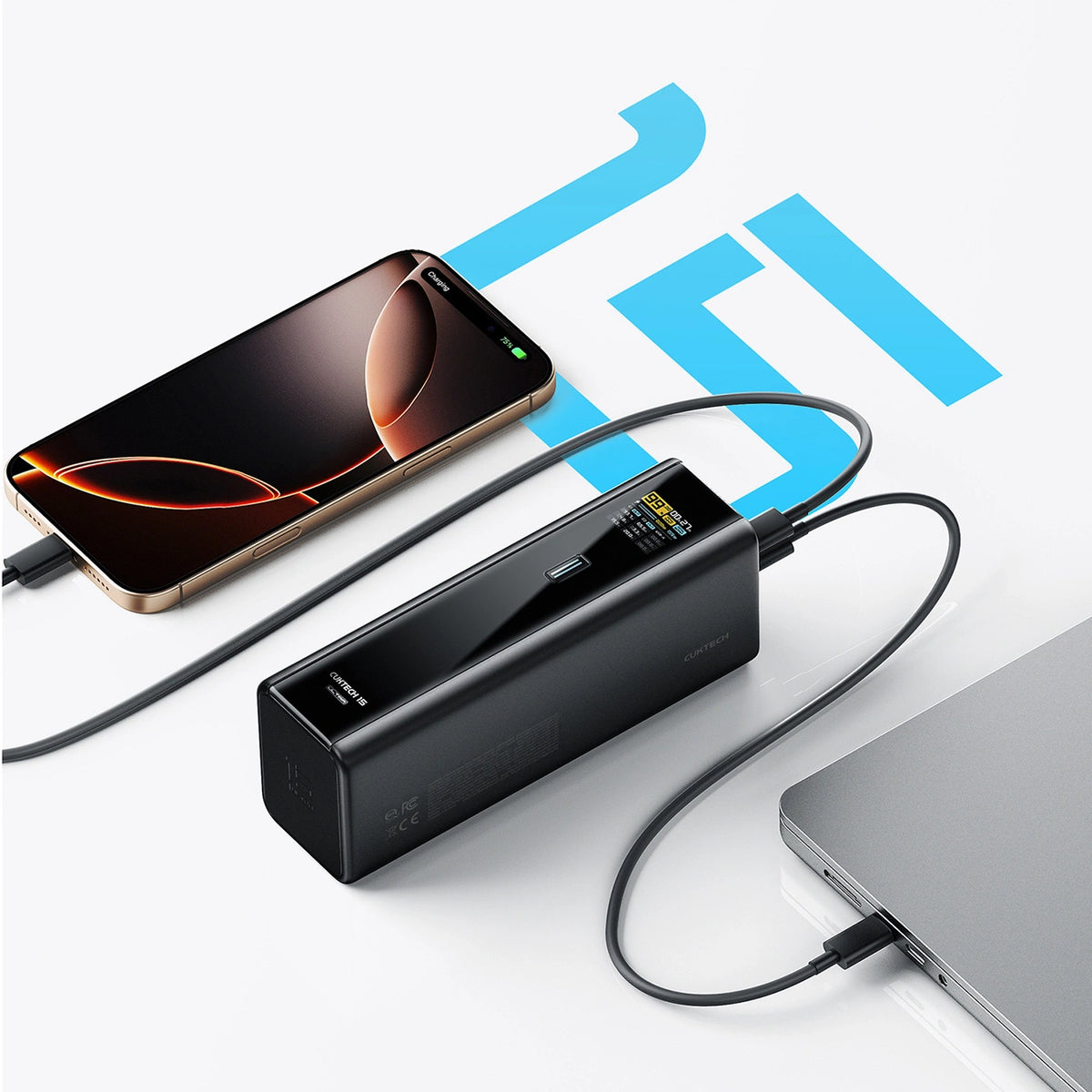 Powerbank Cuktech PB200U 210 W 20000 mAh 2x USB-C + USB-A z - czarny – zdjęcie 2