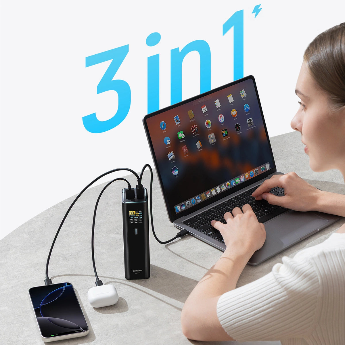 Powerbank Cuktech PB200U 210 W 20000 mAh 2x USB-C + USB-A z - czarny – zdjęcie 5