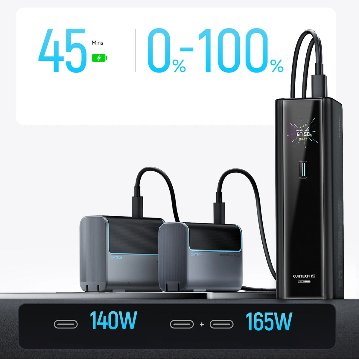 Powerbank Cuktech PB200U 210 W 20000 mAh 2x USB-C + USB-A z - czarny – zdjęcie 8