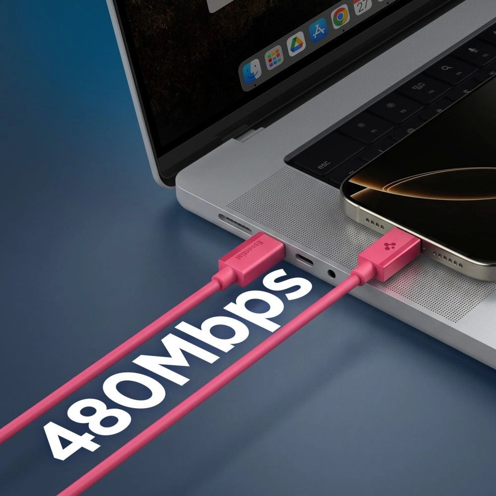 Kabel Spigen Essential EB6015CC USB-C 60W 100 cm - różowy – zdjęcie 6