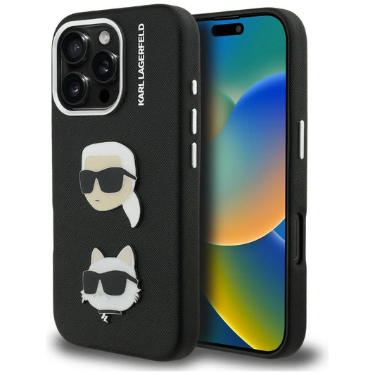 Etui Karl Lagerfeld FW Grained Karl & Choupette na iPhone 16 Pro - czarne