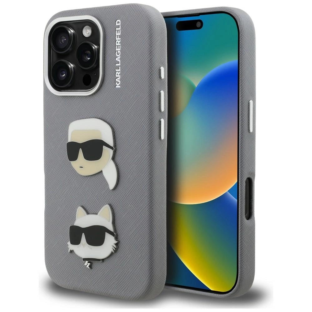 Etui Karl Lagerfeld FW Grained Karl & na iPhone 16 Pro Max - szare