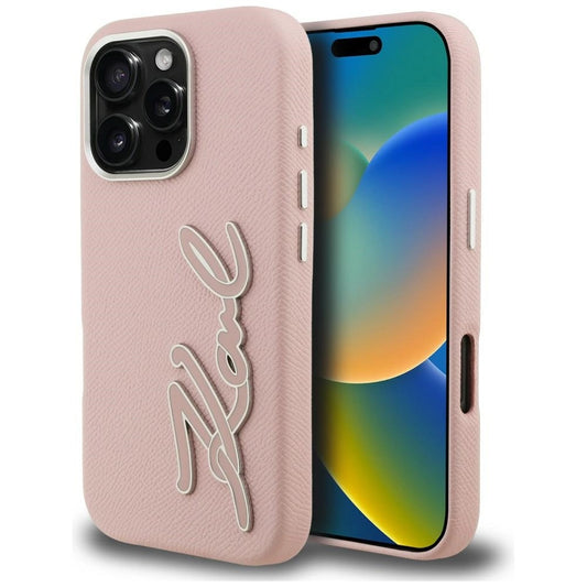 Etui Karl Lagerfeld FW Grained Signature Logo na iPhone 16 Pro Max - różowe