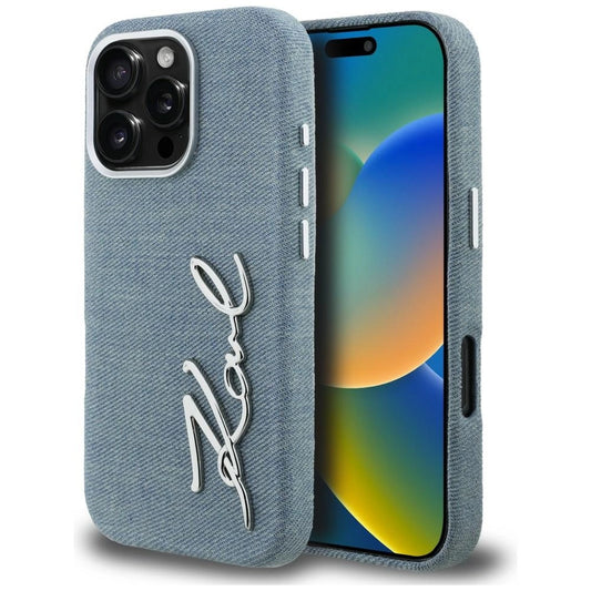 Etui Karl Lagerfeld FW Jeans Signature Logo na iPhone 16 Pro - niebieskie