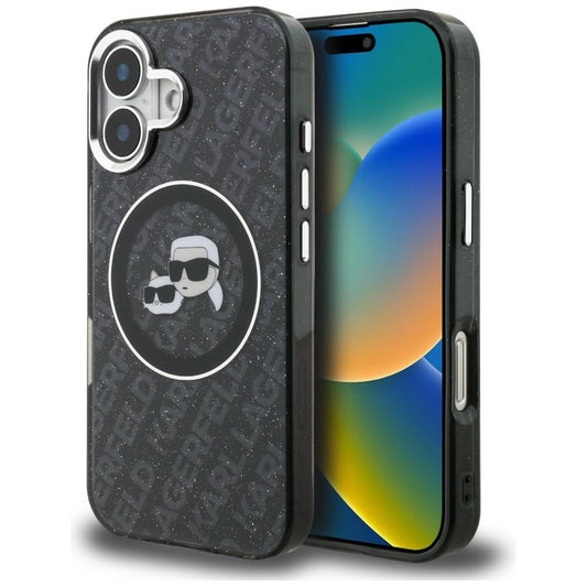 Etui Karl Lagerfeld IML Glitter Karl & Choupette na iPhone 16 - czarne