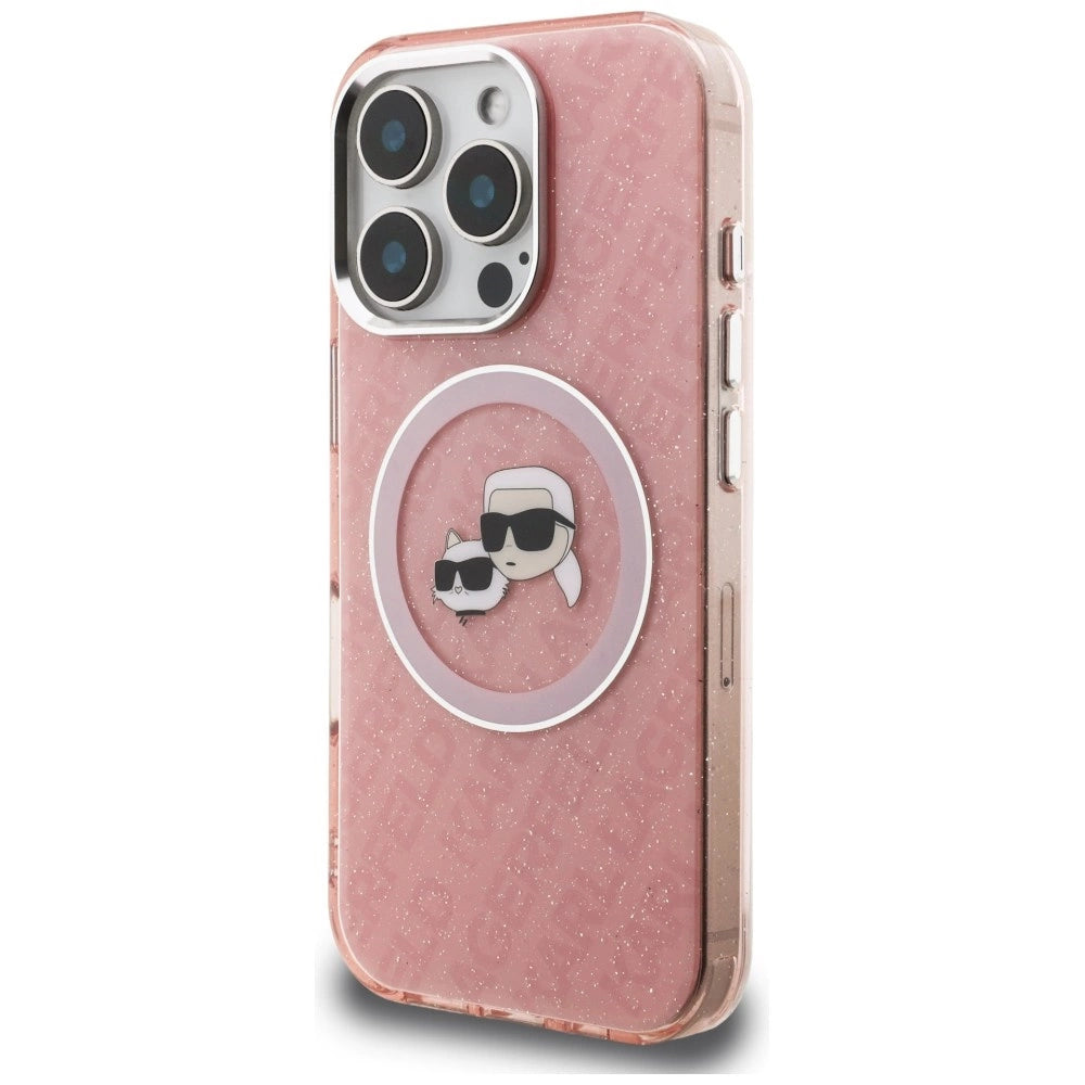 Etui Karl Lagerfeld IML Glitter Karl & Choupette na iPhone 16 Pro - różowe – zdjęcie 2
