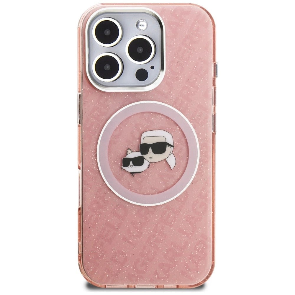 Etui Karl Lagerfeld IML Glitter Karl & Choupette na iPhone 16 Pro - różowe – zdjęcie 3