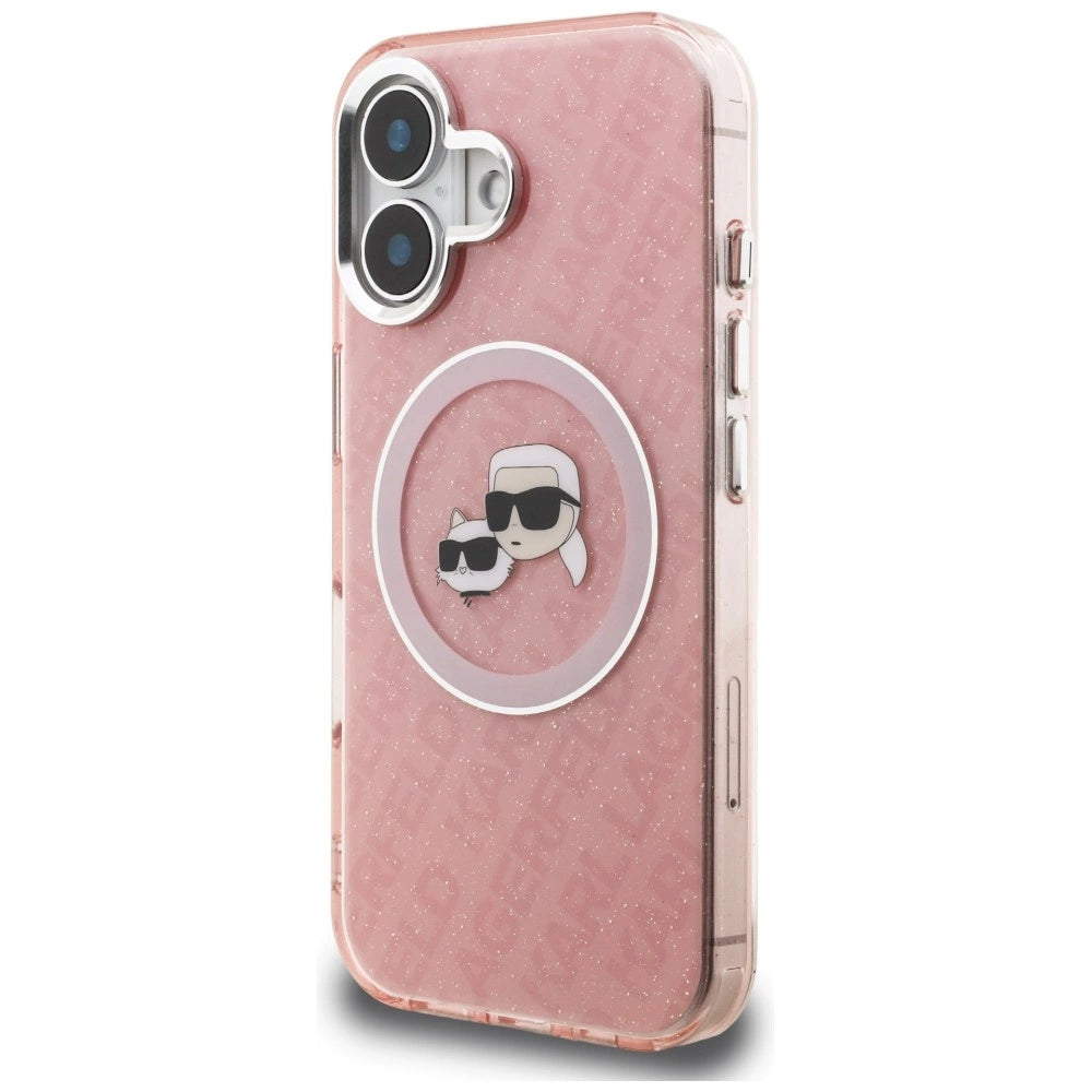 Etui Karl Lagerfeld IML Glitter Karl & Choupette na iPhone 16 - różowe – zdjęcie 2