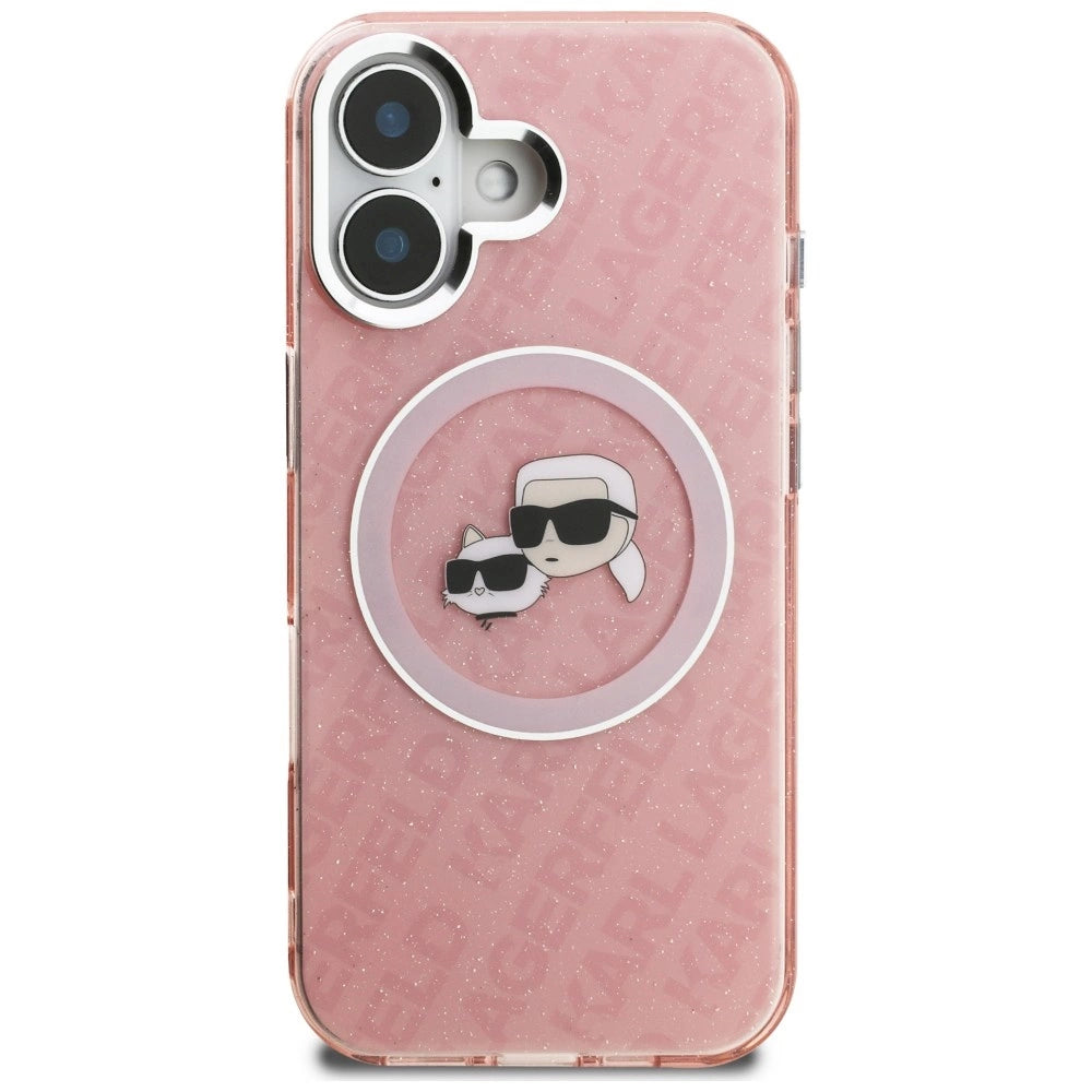Etui Karl Lagerfeld IML Glitter Karl & Choupette na iPhone 16 - różowe – zdjęcie 3