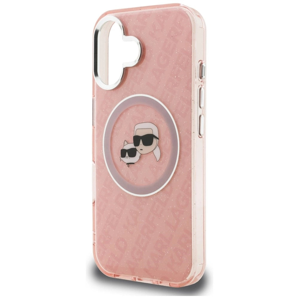 Etui Karl Lagerfeld IML Glitter Karl & Choupette na iPhone 16 - różowe – zdjęcie 6