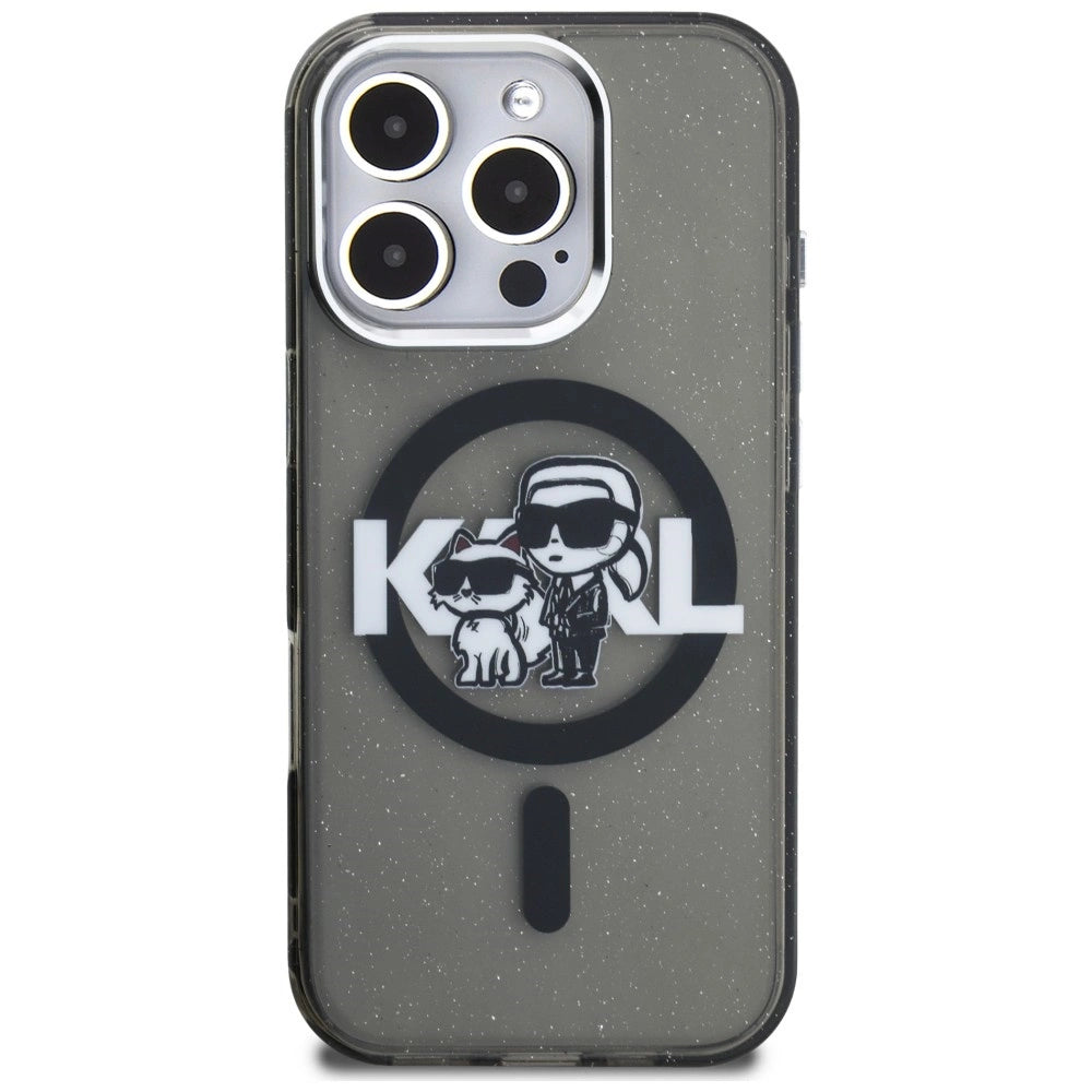 Etui Karl Lagerfeld IML Glitter Karl & Choupette na iPhone 16 Pro - czarne – zdjęcie 3