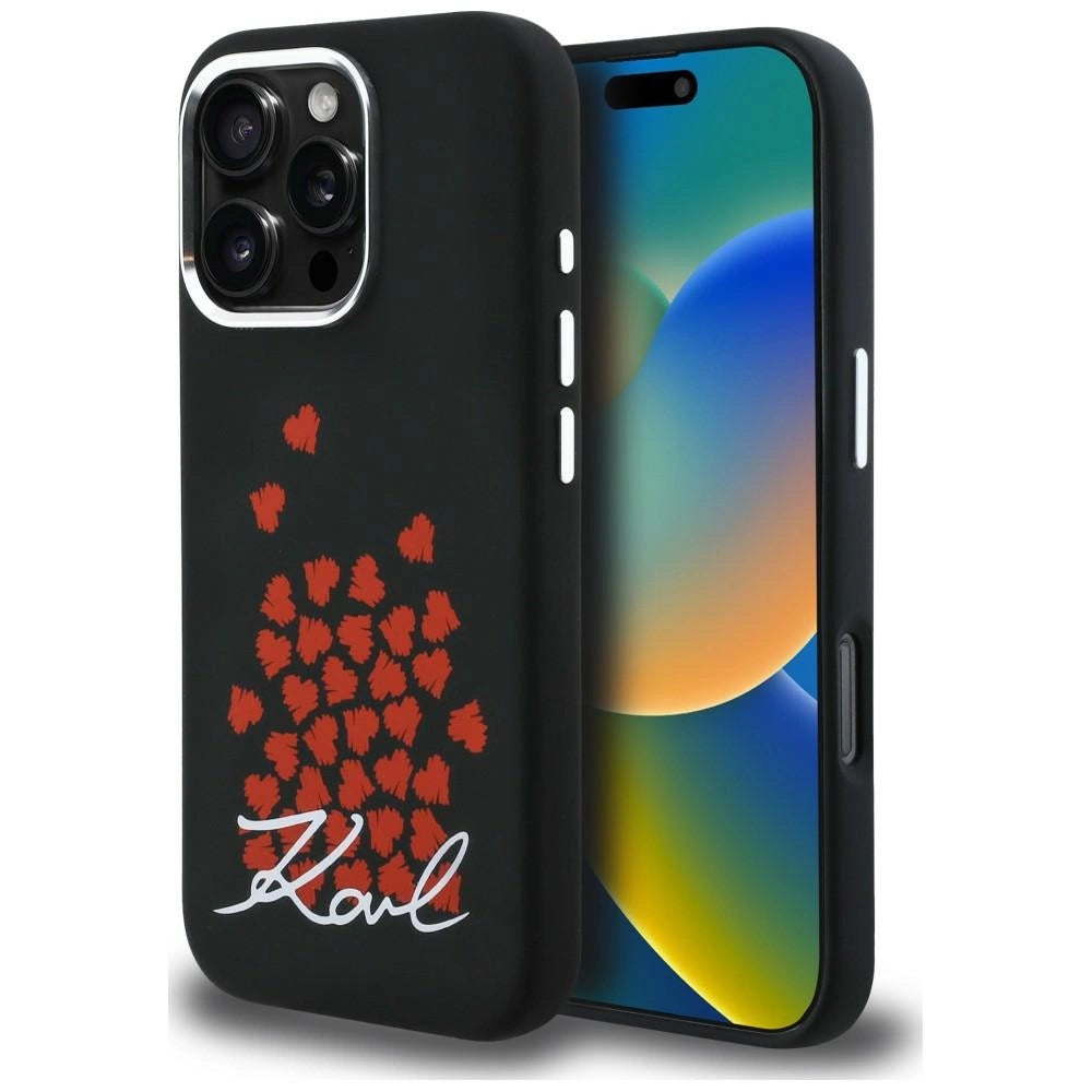 Etui Karl Lagerfeld Silicone Heart Sign Logo na iPhone 16 Pro - czarne