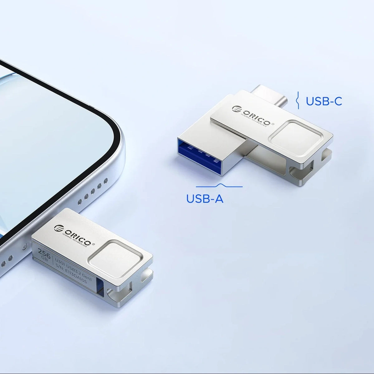 Pendrive Orico U301 128 GB USB-A USB-C USB 3.2 Gen 1 - srebrny – zdjęcie 4