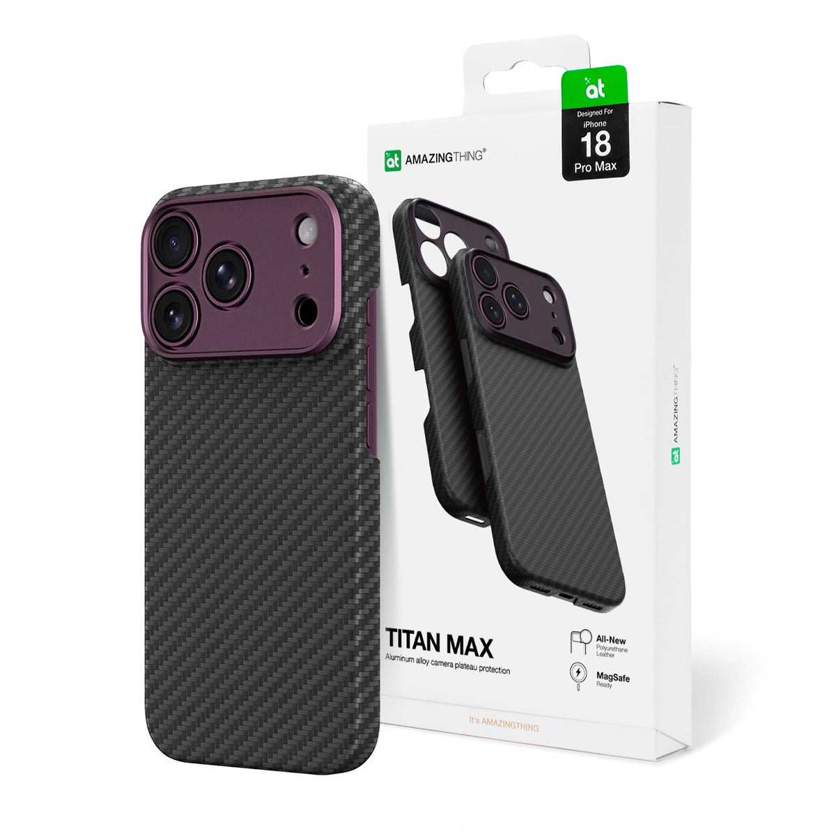 Etui AMAZINGTHING Titan Max Lens na iPhone 18 Pro Max z włókna - fioletowe