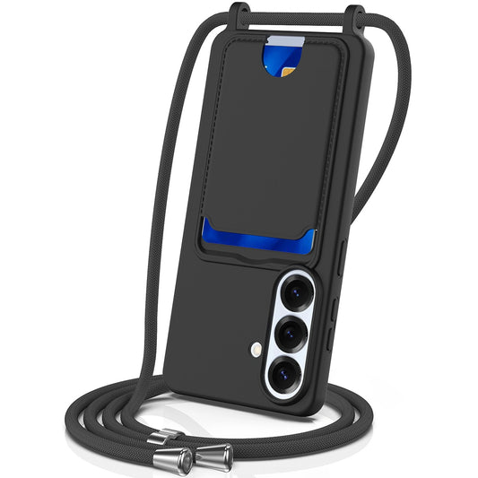 Etui na Samsung Galaxy S26 z TPU z na kartę i smyczą crossbody - czarne