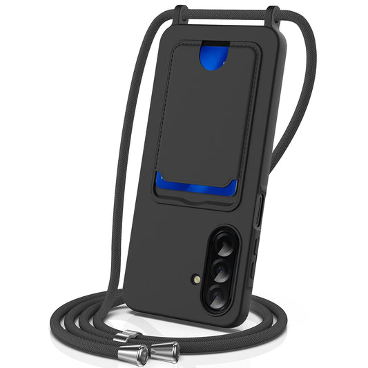 Etui na Samsung Galaxy A57 5G z TPU z na kartę i smyczą crossbody - czarne