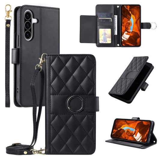 Etui na Samsung Galaxy A37 5G skórzane z portfelem na ramię - czarne