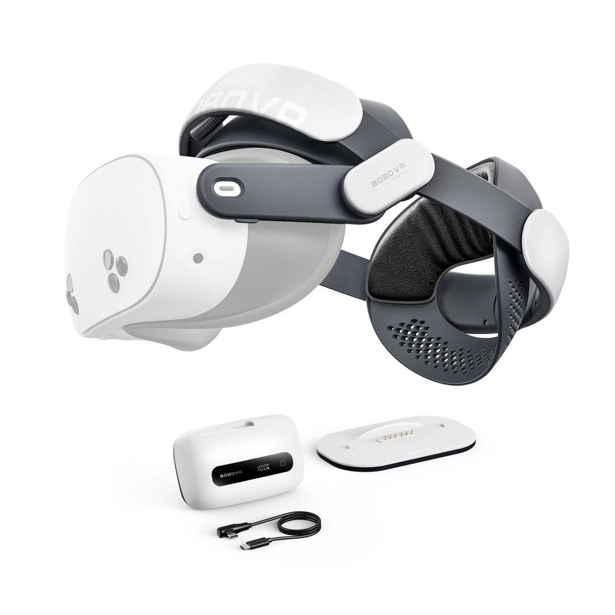 Pasek na głowę BoboVR M3 Pro+ z akumulatorem do Meta Quest 3 / 3S - biały