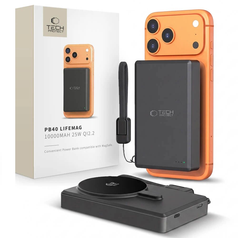 Power bank Tech-Protect PB40 LifeMag 10000MAH 25W QI2.2 + kabel - czarny