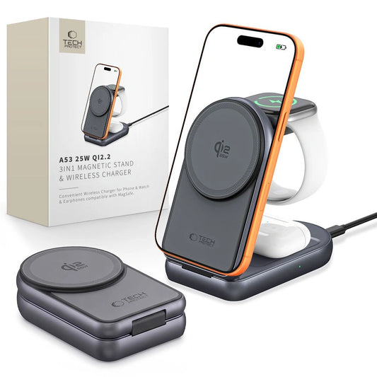 Ładowarka indukcyjna Tech-Protect A53 3in1 MagSafe 25W QI2.2 - ciemnoszara