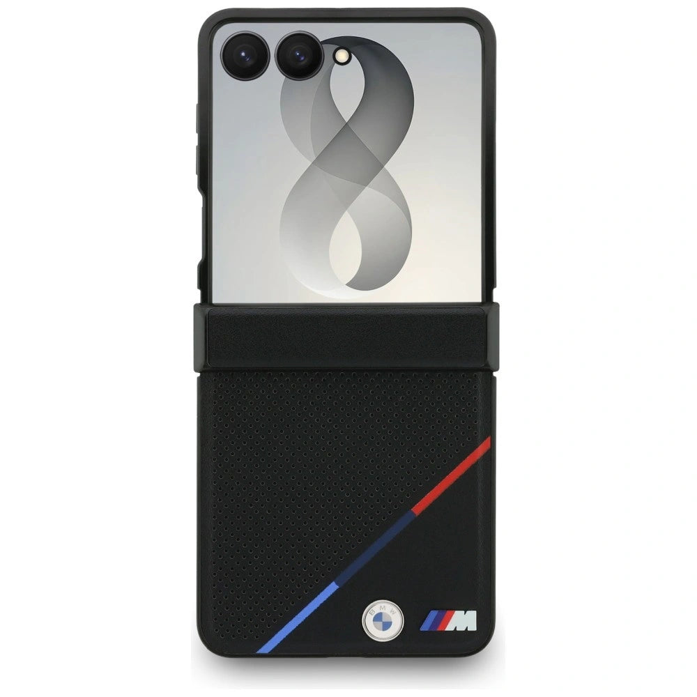Etui BMW M Leather Perforated Tricolor na Samsung Galaxy Z Flip 8 - czarne – zdjęcie 2