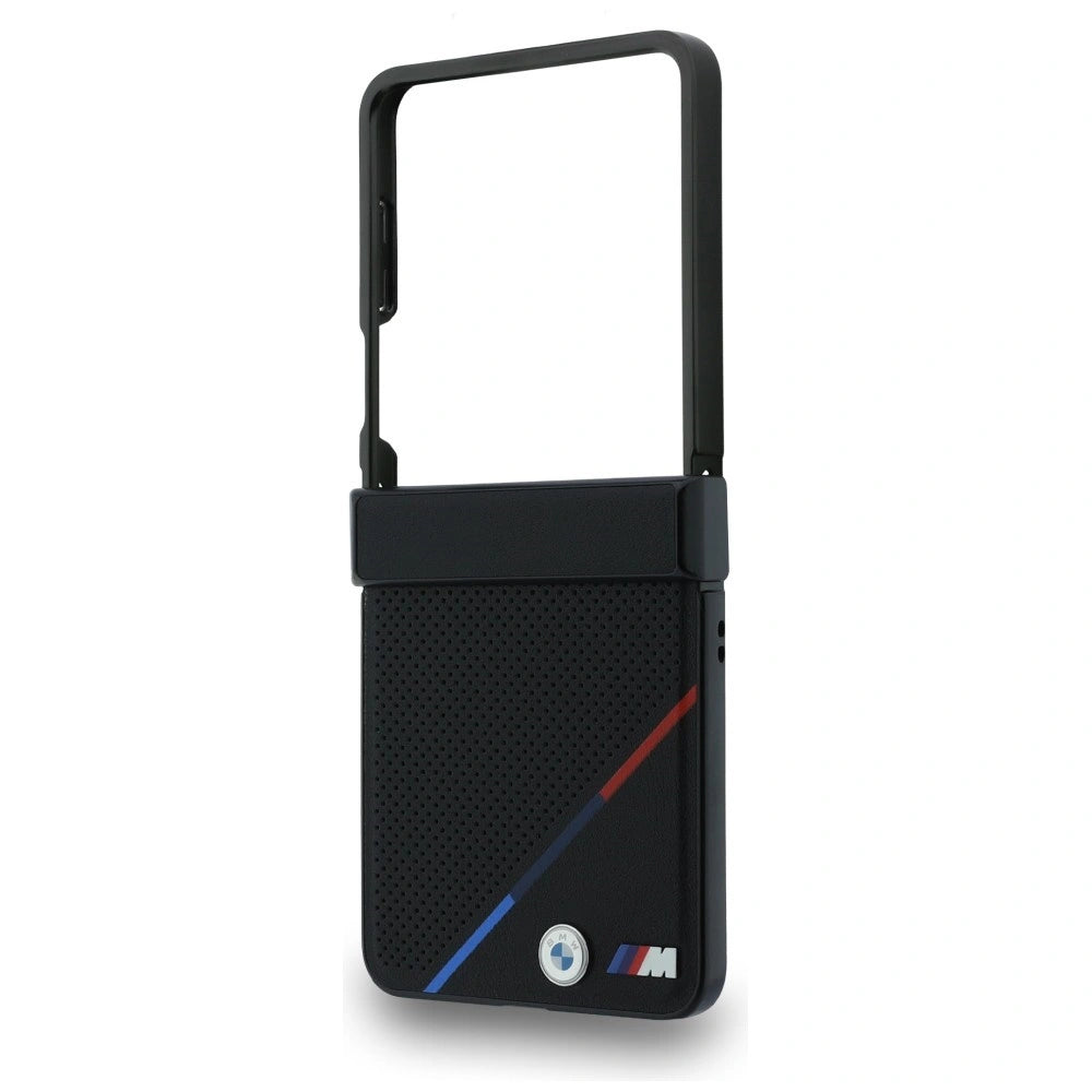 Etui BMW M Leather Perforated Tricolor na Samsung Galaxy Z Flip 8 - czarne – zdjęcie 5