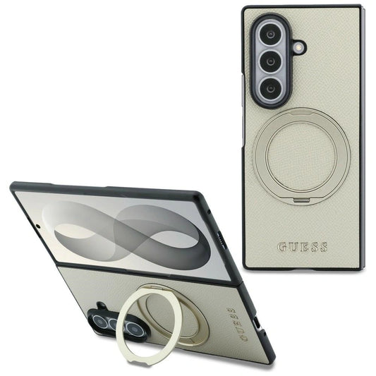 Etui Guess Magnetic Ring Stand na Samsung Galaxy Z Fold 8 Ultra - beżowe