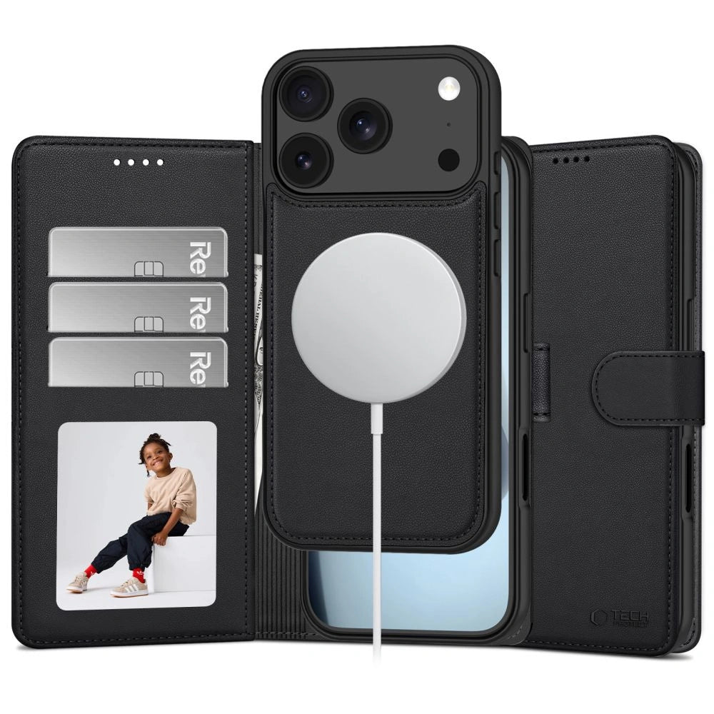 Etui Tech-Protect Wallet MagSafe na iPhone 17 Pro / 18 Pro - czarne matowe