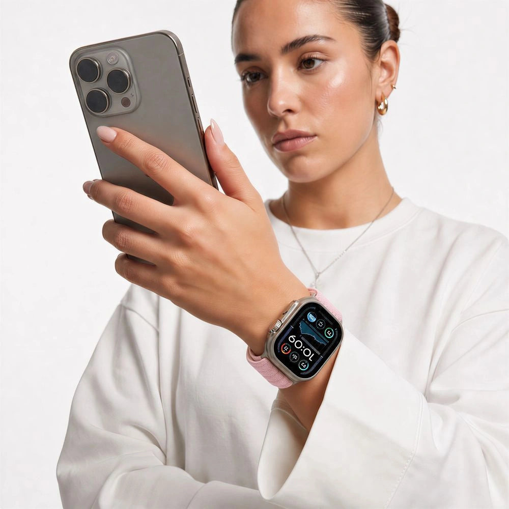 Pasek Tech-Protect Nylon na Apple Watch 44 / 45 / 46 / 49 mm - jasnorózowy – zdjęcie 4