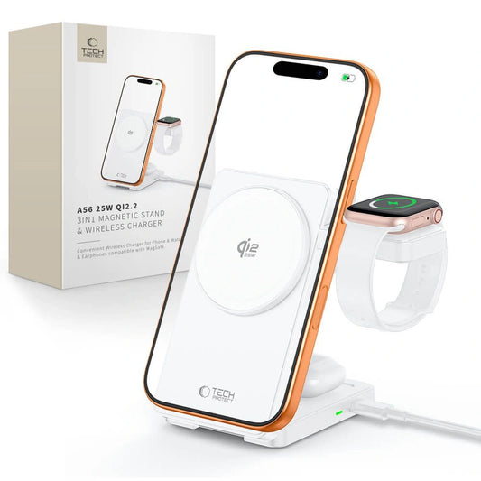 Ładowarka bezprzewodowa Tech-Protect A56 3in1 MagSafe 25W QI2.2 + - biała