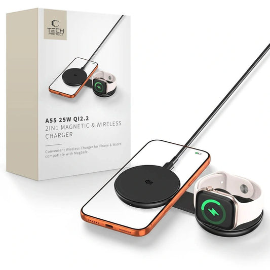 Ładowarka bezprzewodowa Tech-Protect A55 2in1 MagSafe 25W QI2.2 + - czarna