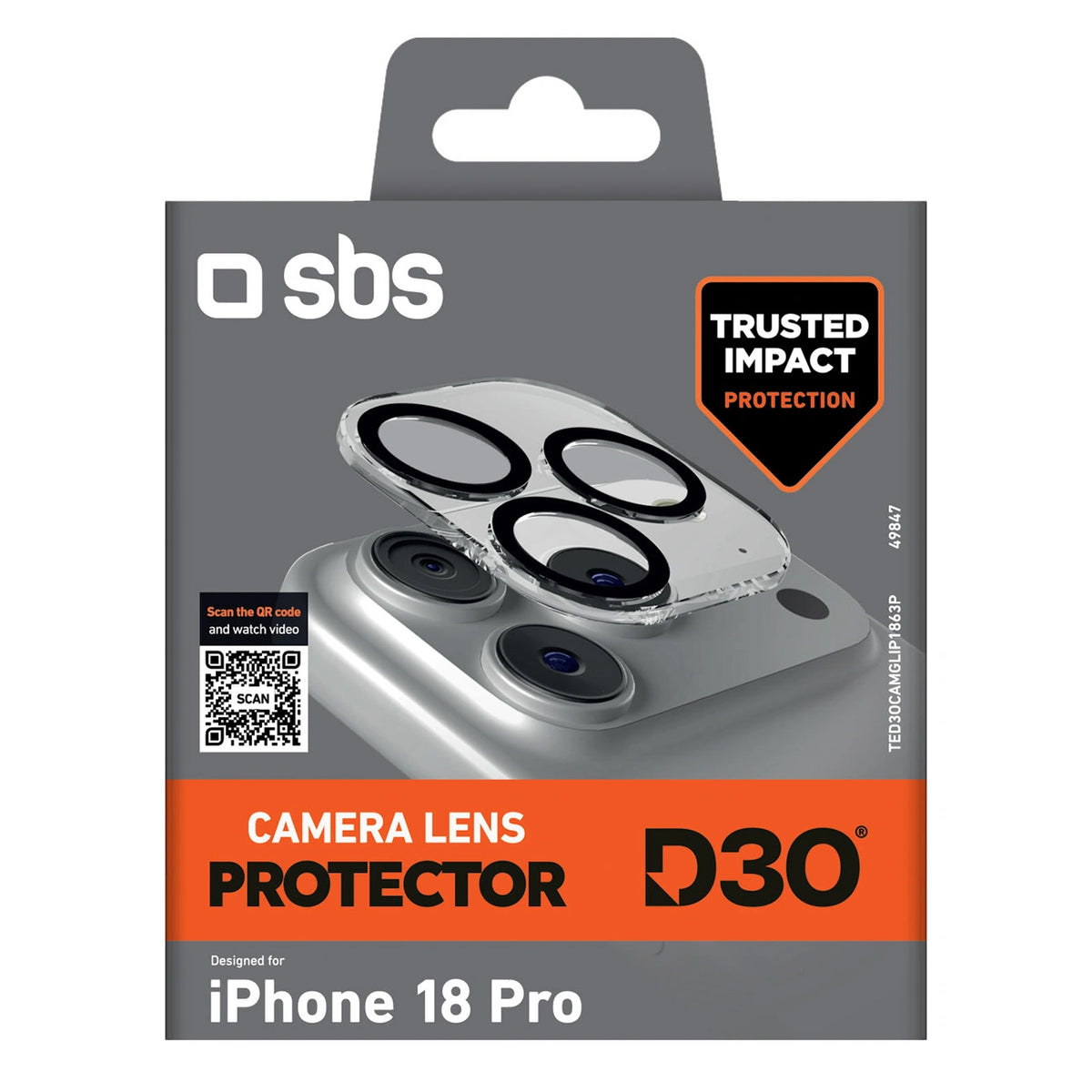 Szkło ochronne na aparat SBS D3O Camera Lens Protector na iPhone 18 Pro – zdjęcie 2
