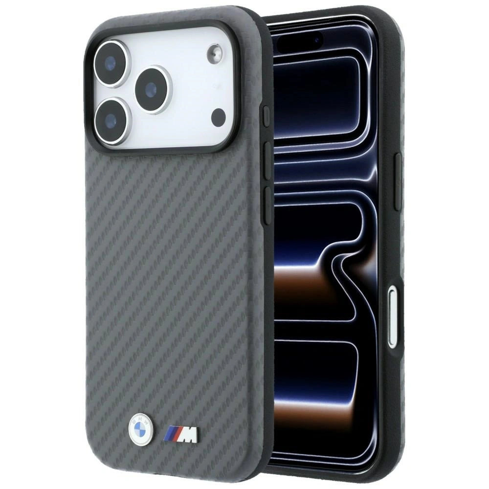 Etui BMW M Carbon Metal Logo na iPhone 17 Pro Max / 18 Pro Max - szare