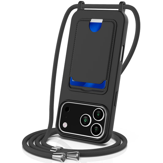 Etui silikonowe z na kartę i paskiem iPhone 18 Pro / 17 Pro - czarne