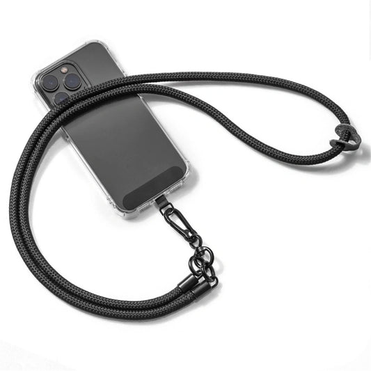 Smycz do telefonu na szyję i ramię 120 cm z metalową klamrą - czarna
