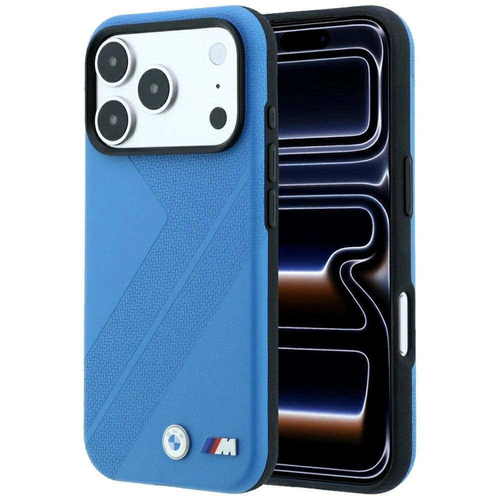 Etui BMW M Tire Track Metal Logo na iPhone 17 Pro / 18 Pro - niebieskie