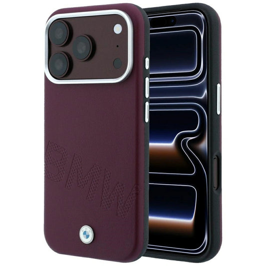 Etui BMW Sign Inclined Deboss Letters na iPhone 17 Pro / 18 Pro - bordowe