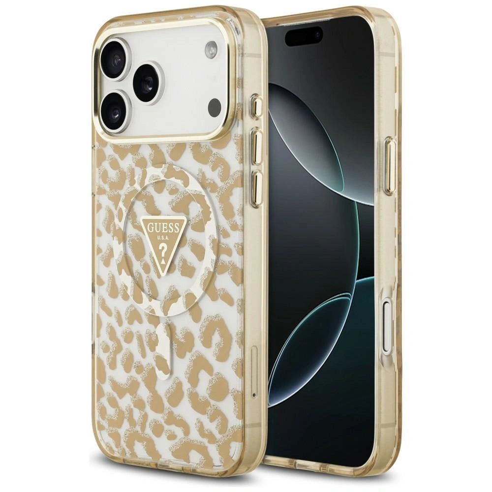 Etui Guess IML Leopard Glitter na iPhone 17 Pro / 18 Pro - brązowe