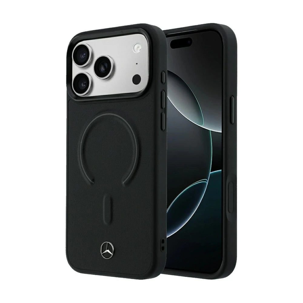 Etui Mercedes Leather 3D MagSafe do iPhone 18 Pro / 17 Pro – widok z tyłu i z przodu