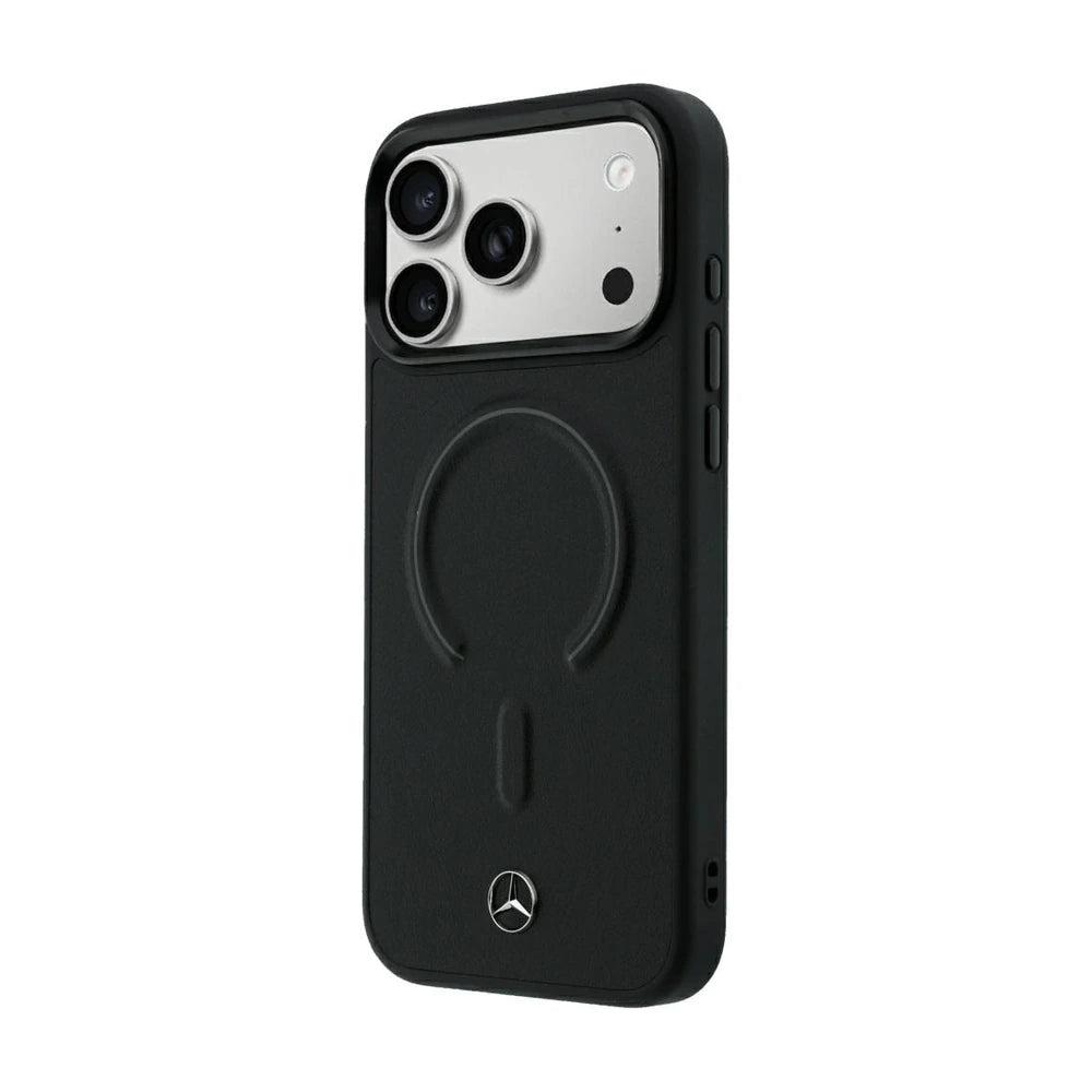 Etui Mercedes Leather 3D MagSafe do iPhone 18 Pro / 17 Pro – widok z tyłu pod kątem