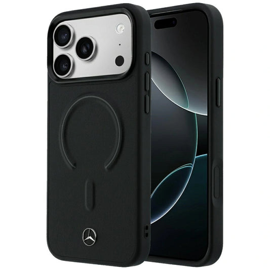 Etui Mercedes Leather 3D MagSafe na iPhone 18 Pro Max / 17 Pro Max - czarne