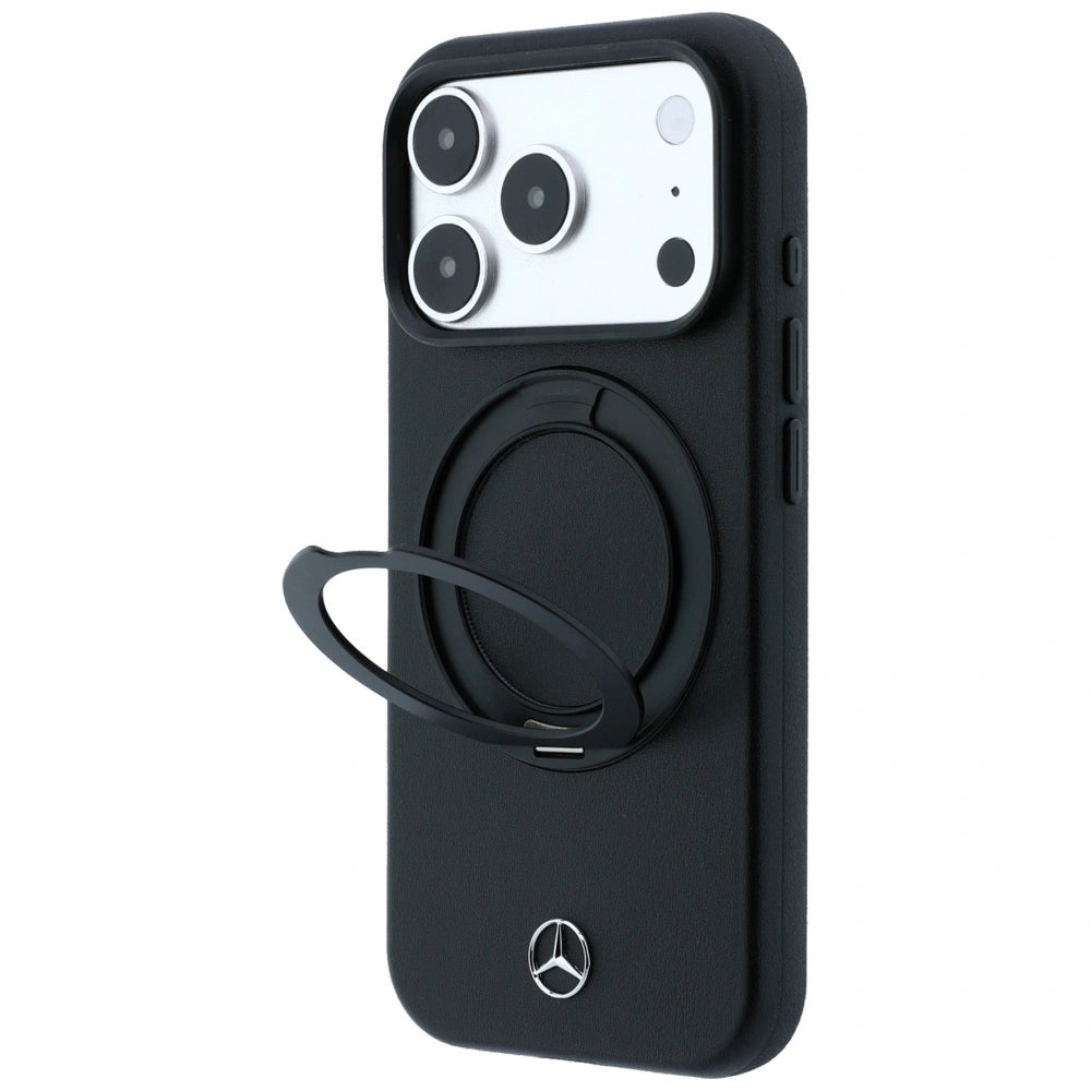Etui Mercedes Leather with Ring Stand na iPhone 18 Pro / 17 Pro - czarne – zdjęcie 2