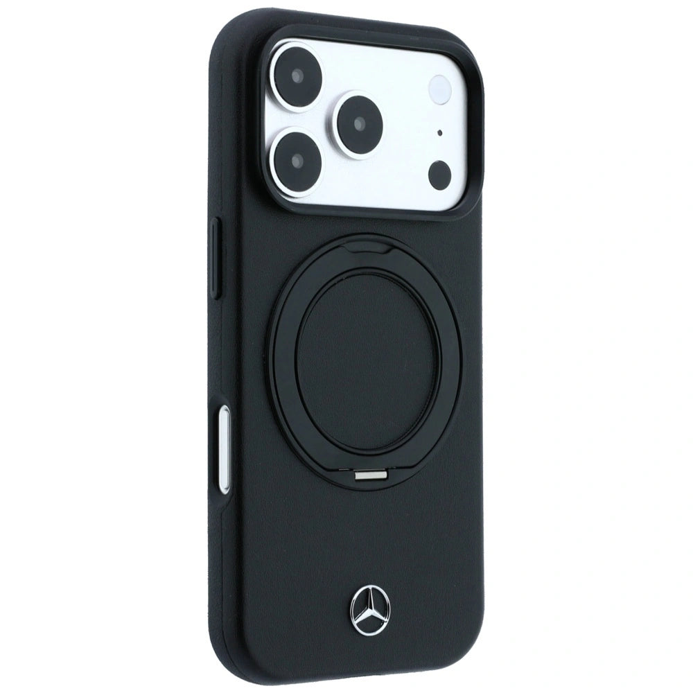 Etui Mercedes Leather with Ring Stand na iPhone 18 Pro / 17 Pro - czarne – zdjęcie 4