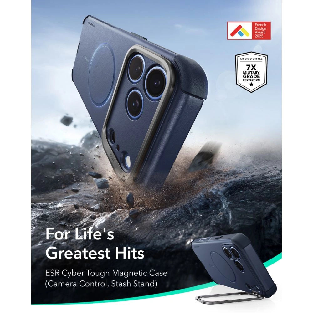 Etui ESR Cyber Tough Kickstand na iPhone 18 Pro / 17 Pro - granatowe – zdjęcie 2