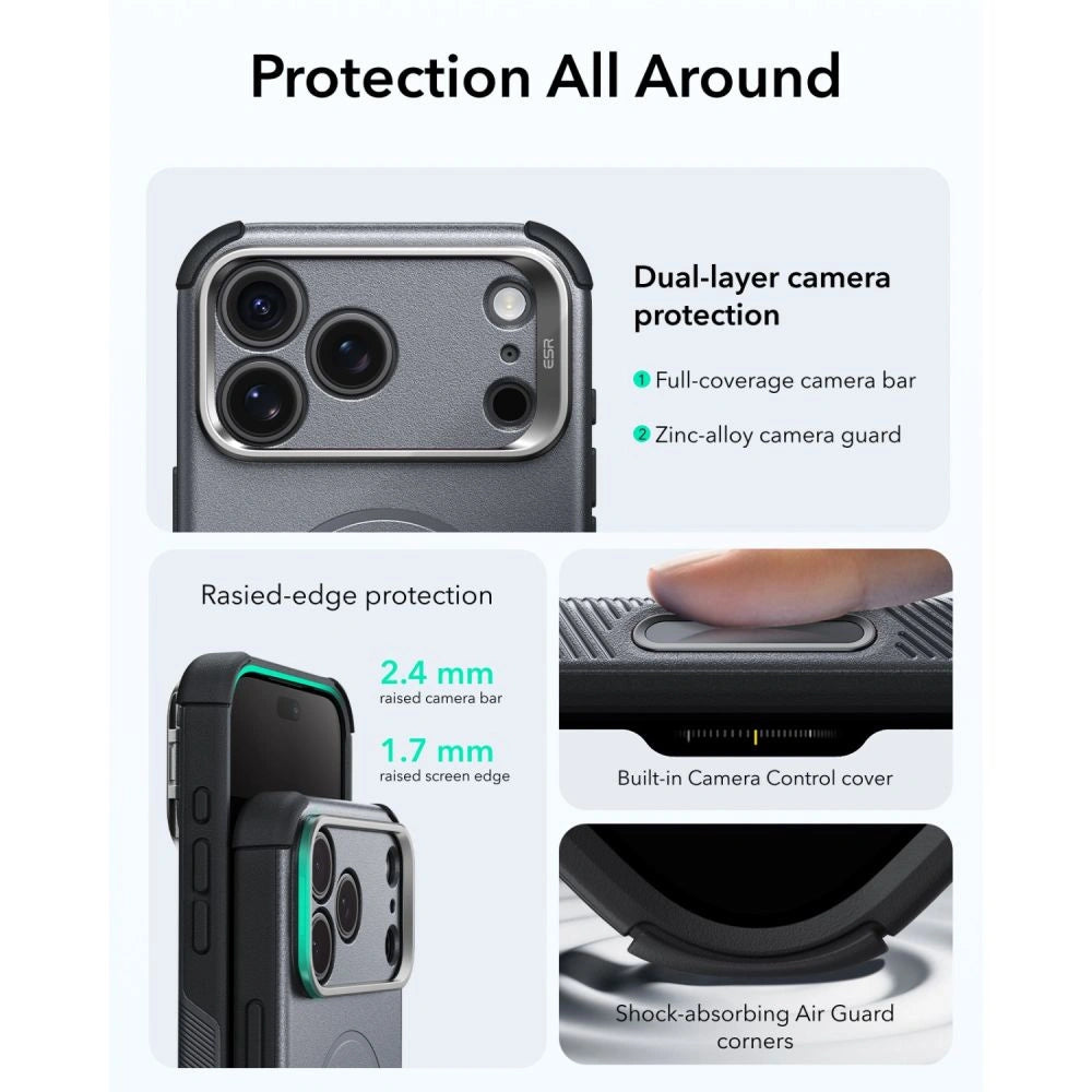 Etui ESR Cyber Tough Kickstand MagSafe na iPhone 18 Pro / 17 Pro - szare – zdjęcie 5