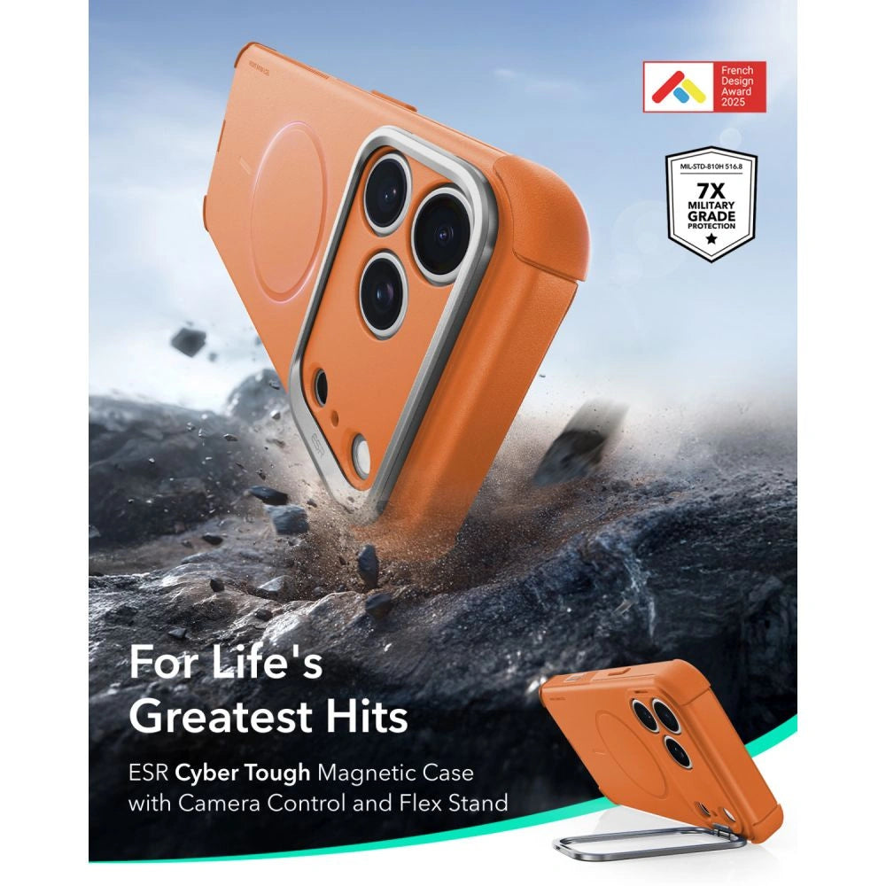 Etui ESR Cyber Tough Kickstand na iPhone 18 Pro / 17 Pro - pomarańczowe – zdjęcie 2
