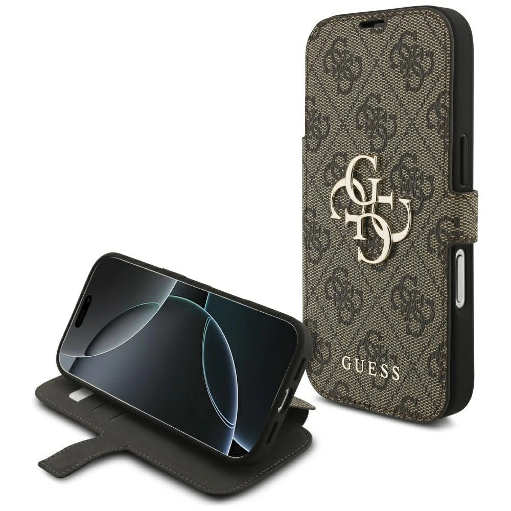 Etui Guess Book 4G Metal Logo na iPhone 18 Pro / 17 Pro - brązowe